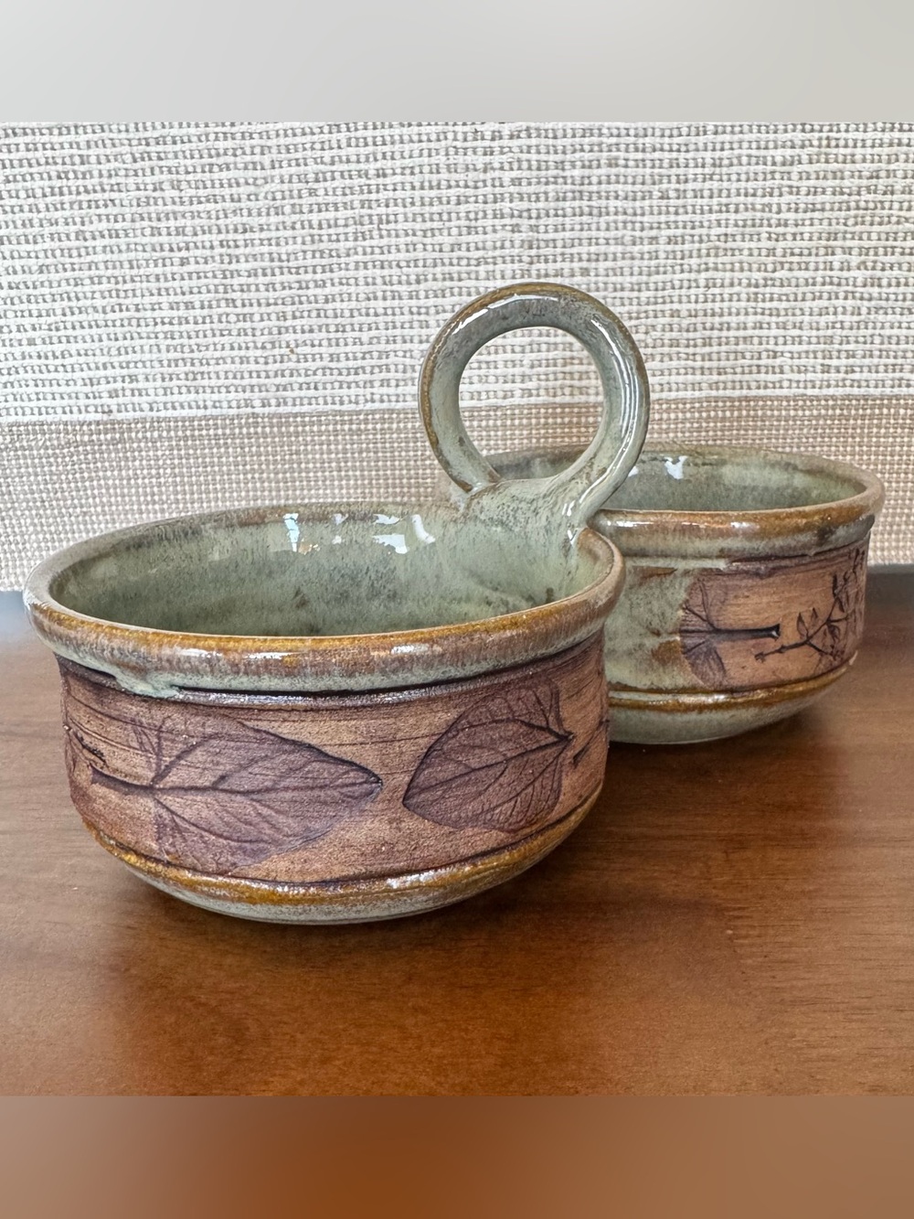 Double Serving Bowl Studio Pottery Sonora Desert Floral Motif Condiments Sauces